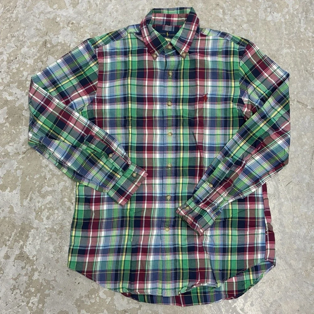 Polo Ralph Lauren Shirt Mens Medium Plaid Button Up Classic Cotton Preppy